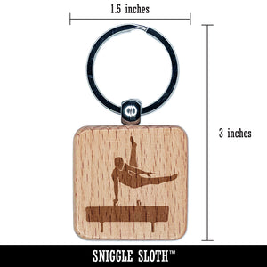 Pommel Horse Artistic Gymnastics Engraved Wood Square Keychain Tag Charm