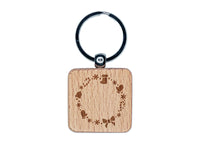 Christmas Holiday Border Wreath Candy Cane Stocking Engraved Wood Square Keychain Tag Charm