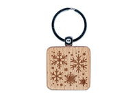 Christmas Snowflakes Engraved Wood Square Keychain Tag Charm