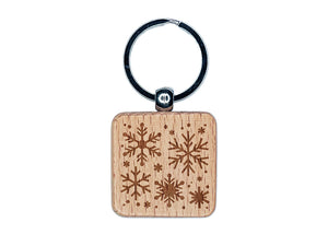 Christmas Snowflakes Engraved Wood Square Keychain Tag Charm