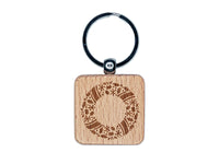 Christmas Wreath Detailed Engraved Wood Square Keychain Tag Charm