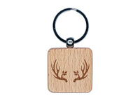 Deer Antlers Plant Detail Engraved Wood Square Keychain Tag Charm