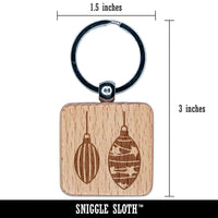 Elongated Holiday Christmas Ornaments Engraved Wood Square Keychain Tag Charm