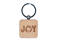 Joy Candy Cane Wreath Christmas Lights Engraved Wood Square Keychain Tag Charm