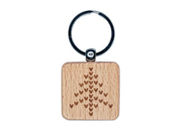 Knit Christmas Tree Engraved Wood Square Keychain Tag Charm