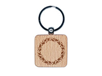 Leaves and Dots Round Border Engraved Wood Square Keychain Tag Charm
