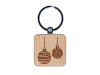Round Holiday Christmas Ornaments Engraved Wood Square Keychain Tag Charm