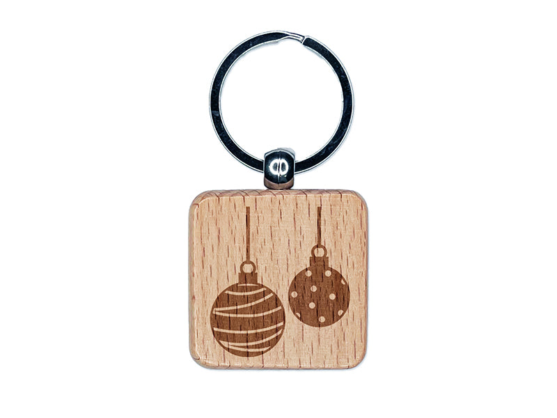 Round Holiday Christmas Ornaments Engraved Wood Square Keychain Tag Charm