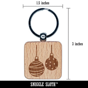 Round Holiday Christmas Ornaments Engraved Wood Square Keychain Tag Charm