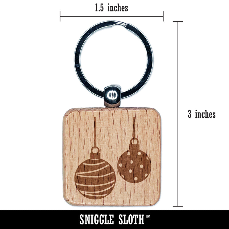 Round Holiday Christmas Ornaments Engraved Wood Square Keychain Tag Charm