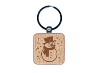 Winter Snowman Engraved Wood Square Keychain Tag Charm