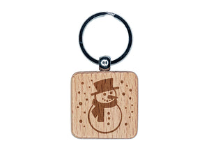 Winter Snowman Engraved Wood Square Keychain Tag Charm
