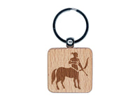 Centaur Mythical Creature Half Horse Man Saggitarius Engraved Wood Square Keychain Tag Charm