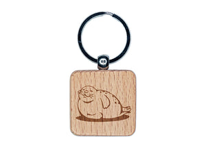 Chubby Happy Seal Basking on Side Engraved Wood Square Keychain Tag Charm