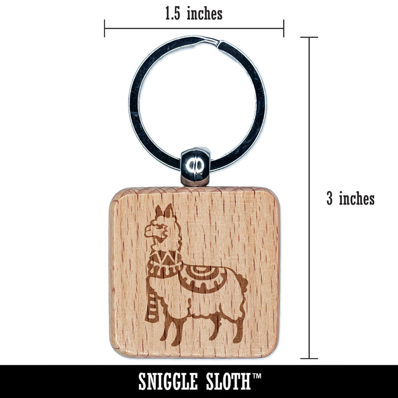 Cozy Llama Alpaca Wrapped with Scarf and Blanket Engraved Wood Square Keychain Tag Charm