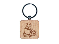 Frog Prince with Crown Engraved Wood Square Keychain Tag Charm