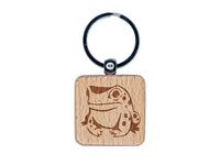 Frog Toad Sitting and Staring Engraved Wood Square Keychain Tag Charm