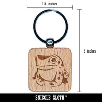 Frog Toad Sitting and Staring Engraved Wood Square Keychain Tag Charm