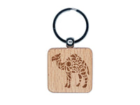 Intricate Dromedary Arabian Camel Engraved Wood Square Keychain Tag Charm