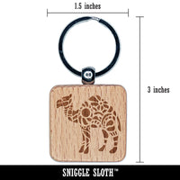 Intricate Dromedary Arabian Camel Engraved Wood Square Keychain Tag Charm