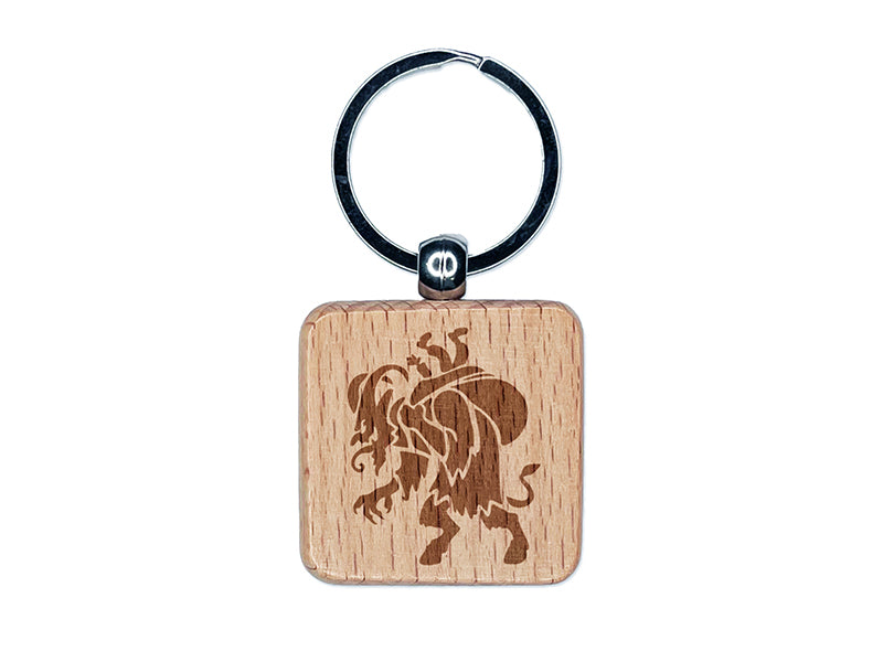 Krampus Christmas Monster Demon Devil Engraved Wood Square Keychain Tag Charm
