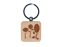 Minimalist Trees and Bushes in Forest Engraved Wood Square Keychain Tag Charm