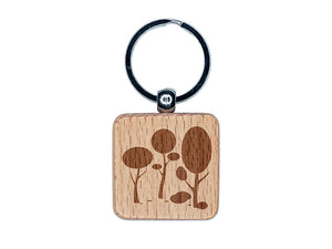 Minimalist Trees and Bushes in Forest Engraved Wood Square Keychain Tag Charm