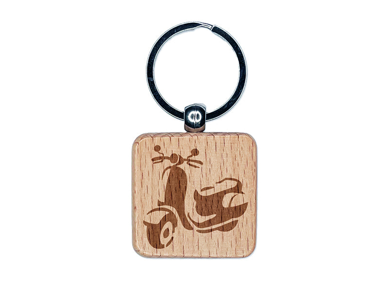 Moped Motor Scooter Motorcycle Vehicle Engraved Wood Square Keychain Tag Charm