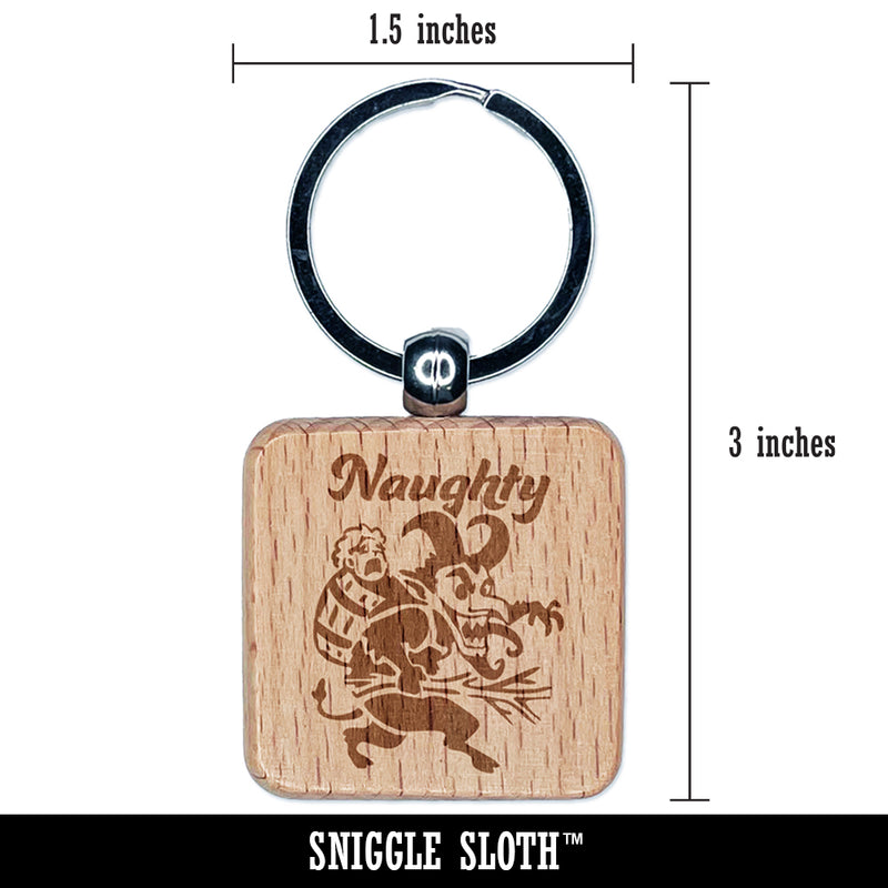 Naughty Impish Krampus Christmas Monster Demon Devil Engraved Wood Square Keychain Tag Charm