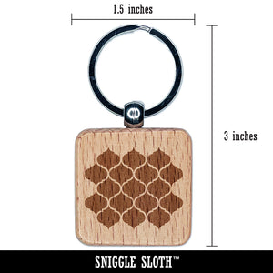 Quatrefoil Pattern Engraved Wood Square Keychain Tag Charm