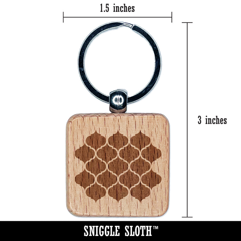 Quatrefoil Pattern Engraved Wood Square Keychain Tag Charm