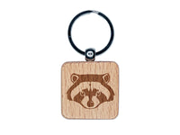 Raccoon Trash Panda Head Engraved Wood Square Keychain Tag Charm