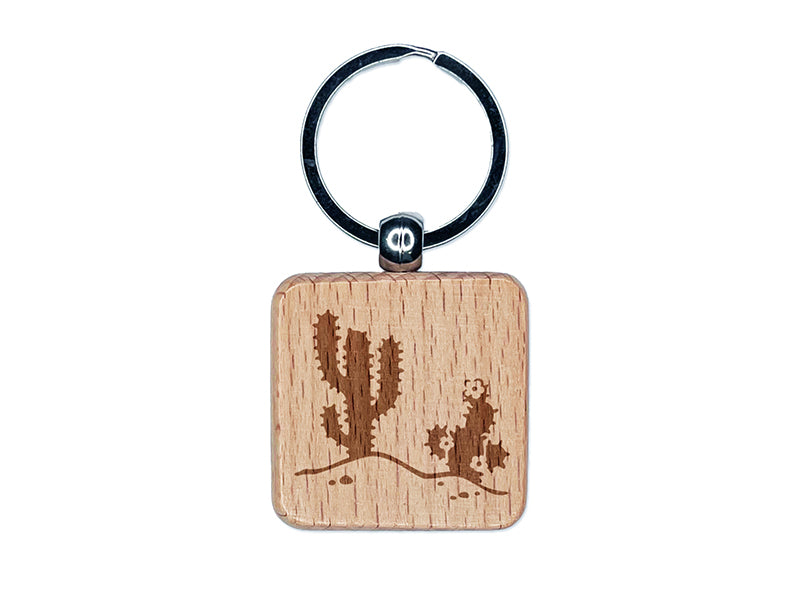 Saguaro Cactus Succulent Desert Southwest Engraved Wood Square Keychain Tag Charm