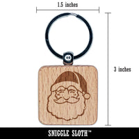 Santa Claus Head with Big Bushy Beard Christmas Holiday Engraved Wood Square Keychain Tag Charm