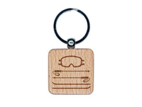 Skiing Goggles Poles Equipment Sport Engraved Wood Square Keychain Tag Charm
