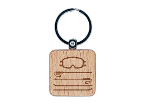 Skiing Goggles Poles Equipment Sport Engraved Wood Square Keychain Tag Charm