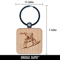 Snowboarder Jumping Flying Through Air Engraved Wood Square Keychain Tag Charm