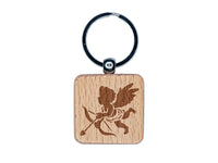 Valentine Cherub Cupid with Bow and Arrow Engraved Wood Square Keychain Tag Charm