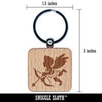 Valentine Cherub Cupid with Bow and Arrow Engraved Wood Square Keychain Tag Charm