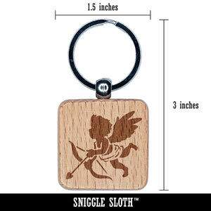 Valentine Cherub Cupid with Bow and Arrow Engraved Wood Square Keychain Tag Charm