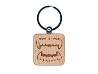 Vampire Teeth Fangs Jaws Mouth Halloween Engraved Wood Square Keychain Tag Charm