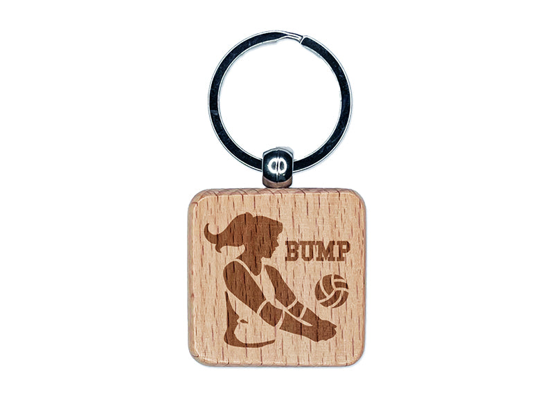 Volleyball Woman Bump Sports Move Engraved Wood Square Keychain Tag Charm