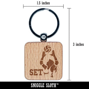 Volleyball Woman Set Sports Move Engraved Wood Square Keychain Tag Charm
