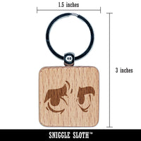 Worried Cartoon Eyes Looking to the Side Engraved Wood Square Keychain Tag Charm