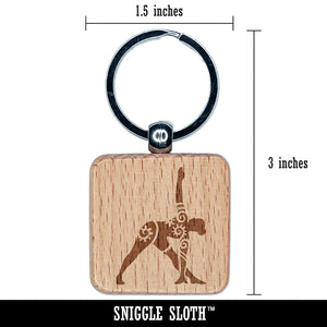 Yoga Pose Trikonasana Triangle Pose Engraved Wood Square Keychain Tag Charm