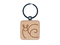 Peeking Snail Engraved Wood Square Keychain Tag Charm