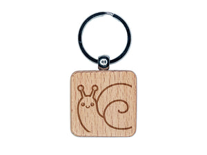 Peeking Snail Engraved Wood Square Keychain Tag Charm