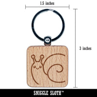 Peeking Snail Engraved Wood Square Keychain Tag Charm