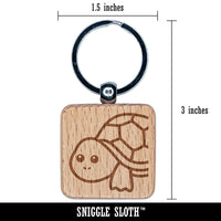 Peeking Turtle Engraved Wood Square Keychain Tag Charm