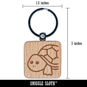 Peeking Turtle Engraved Wood Square Keychain Tag Charm